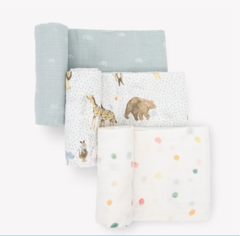 NEW! little unicorn Cotton Muslin Swaddle Blanket in Party Animals (3 PACK)